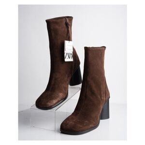 Zara Womens Suede Heeled Ankle Boots Brown booties US 9 EU 40 NWT 1107/410